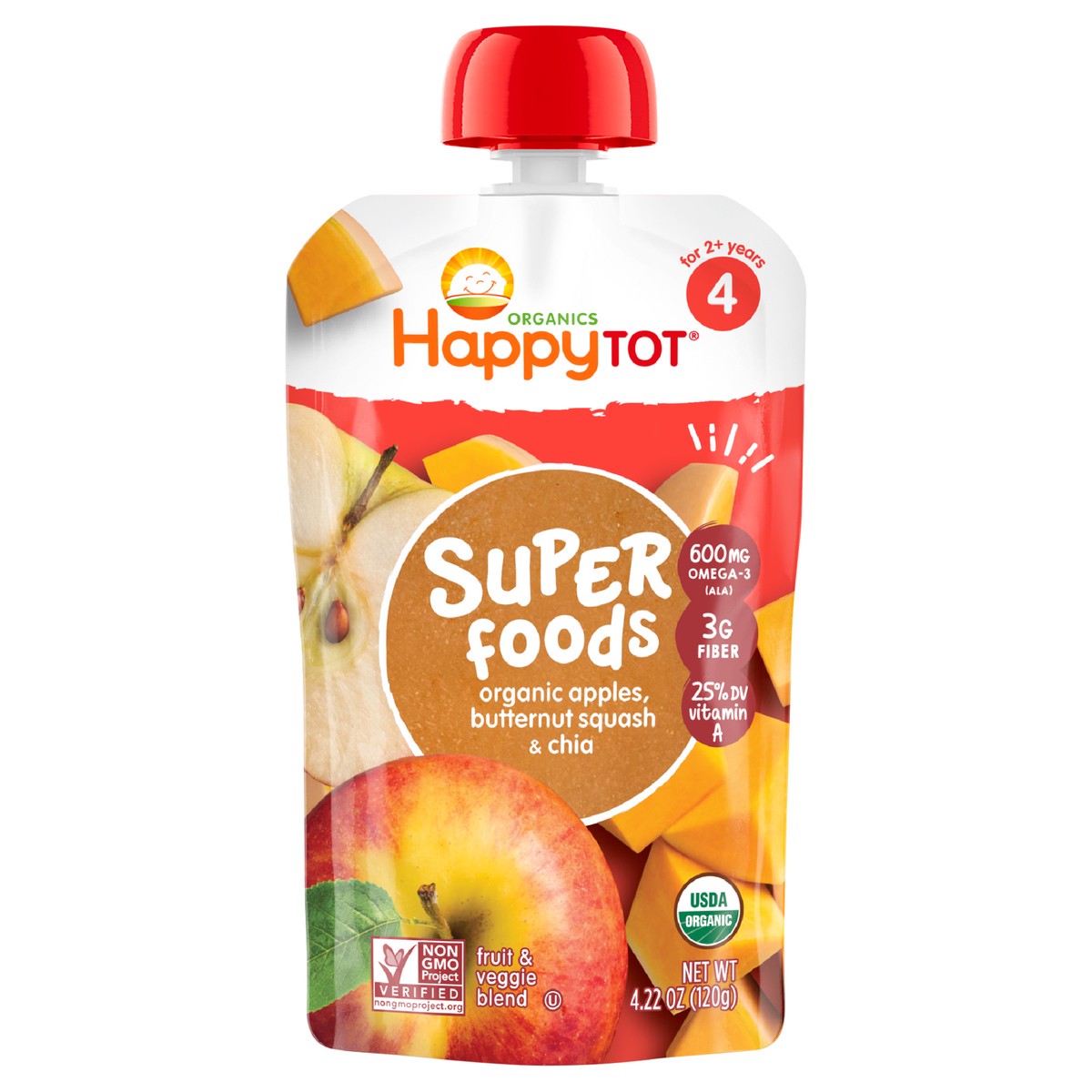 slide 1 of 6, Happy Tot Organic Superfood Apples & Butternut Squash Baby Food, 4.22 oz