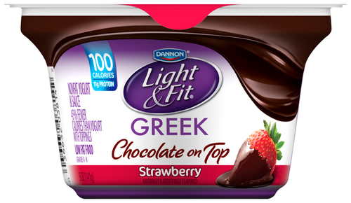 slide 1 of 1, Dannon Light & Fit Greek Yogurt, Chocolate On Top, Strawberry, 5.3 oz