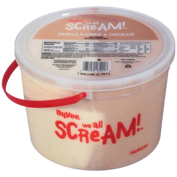 slide 1 of 1, Hy-vee Vanilla Flavored & Chocolate Ice Cream, 1 gal