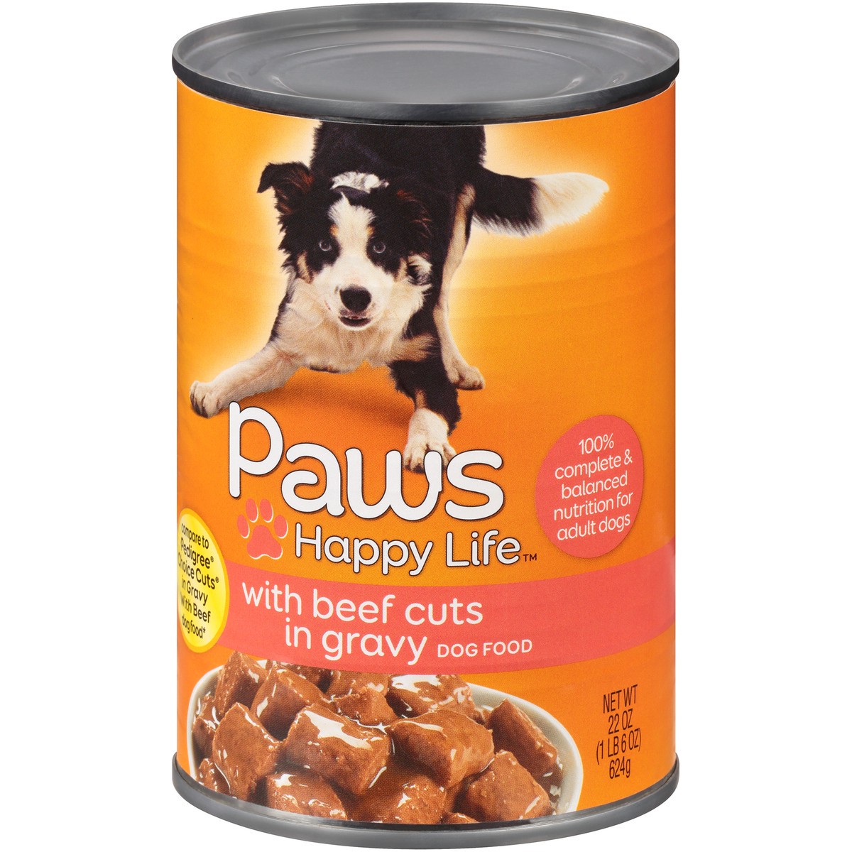 slide 3 of 9, Paws Happy Life Beef Cuts In Gravy Dog Food, 22 oz