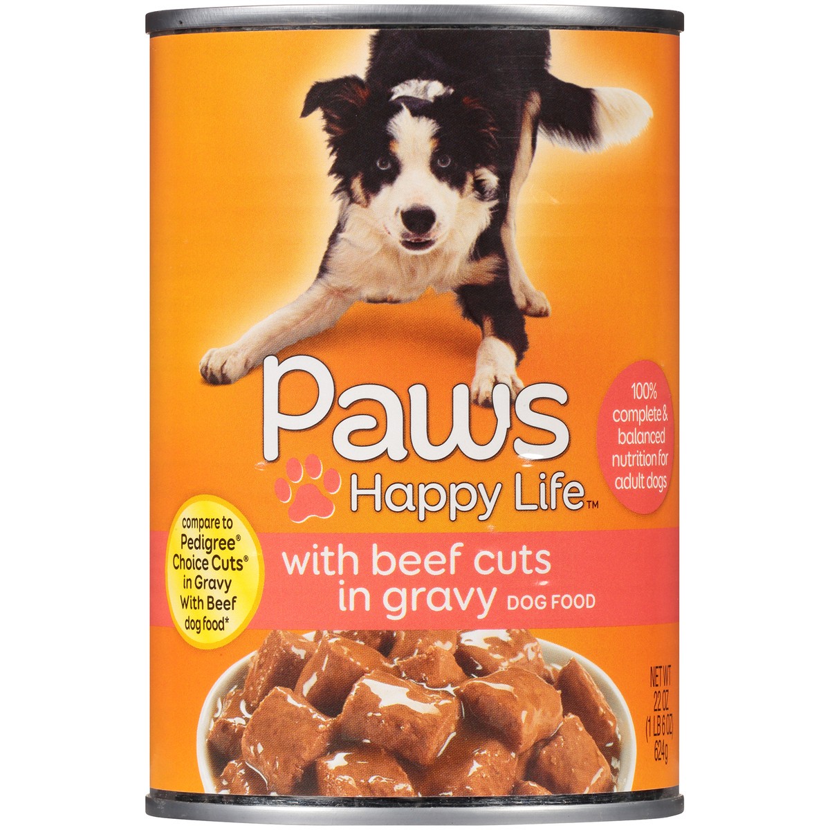 slide 6 of 9, Paws Happy Life Beef Cuts In Gravy Dog Food, 22 oz