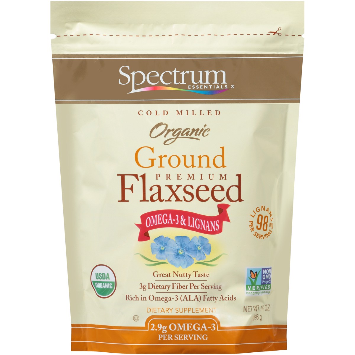slide 1 of 10, Spectrum Essentials Cold Milled Organic Ground Premium Flaxseed Dietary Supplement 14 oz. Pouch, 14 oz