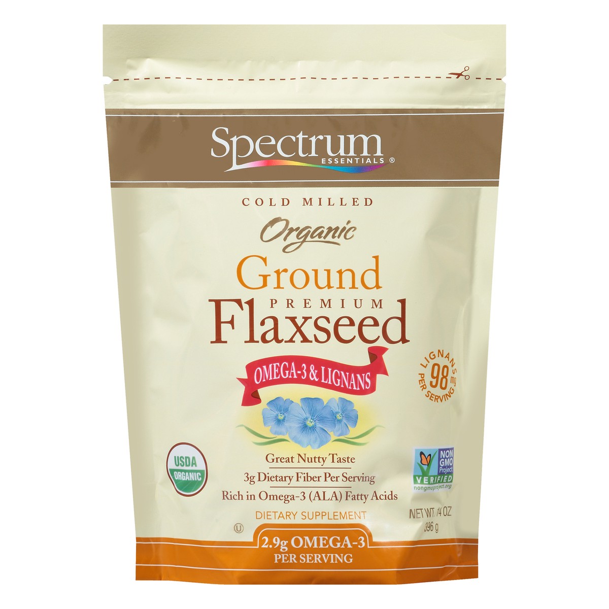 slide 7 of 10, Spectrum Essentials Cold Milled Organic Ground Premium Flaxseed Dietary Supplement 14 oz. Pouch, 14 oz
