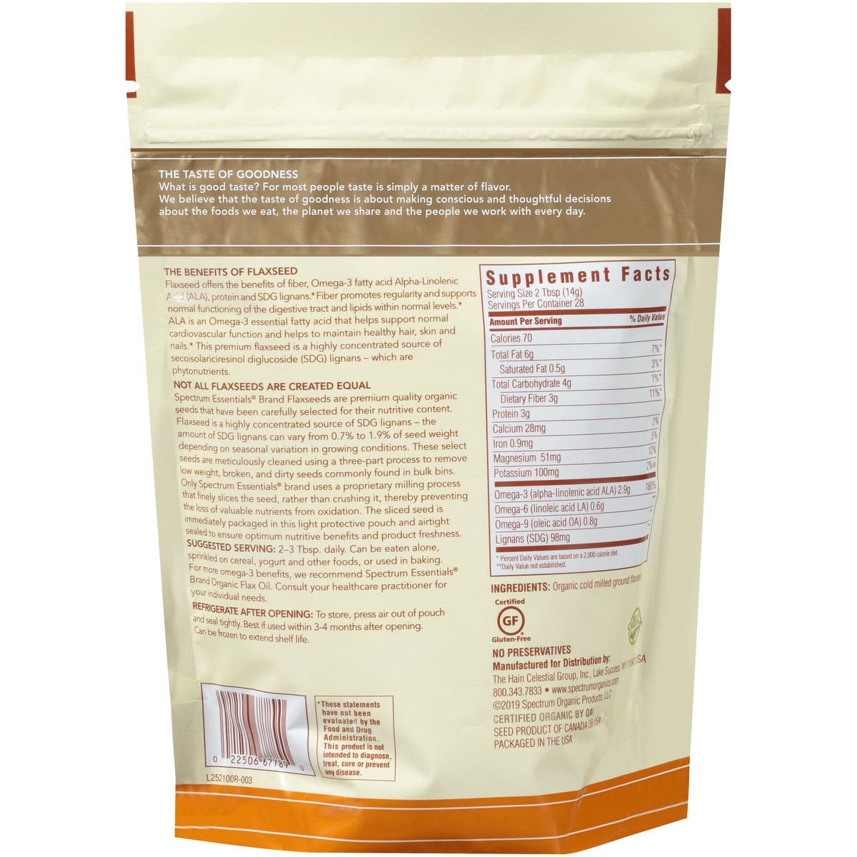 slide 5 of 10, Spectrum Essentials Cold Milled Organic Ground Premium Flaxseed Dietary Supplement 14 oz. Pouch, 14 oz