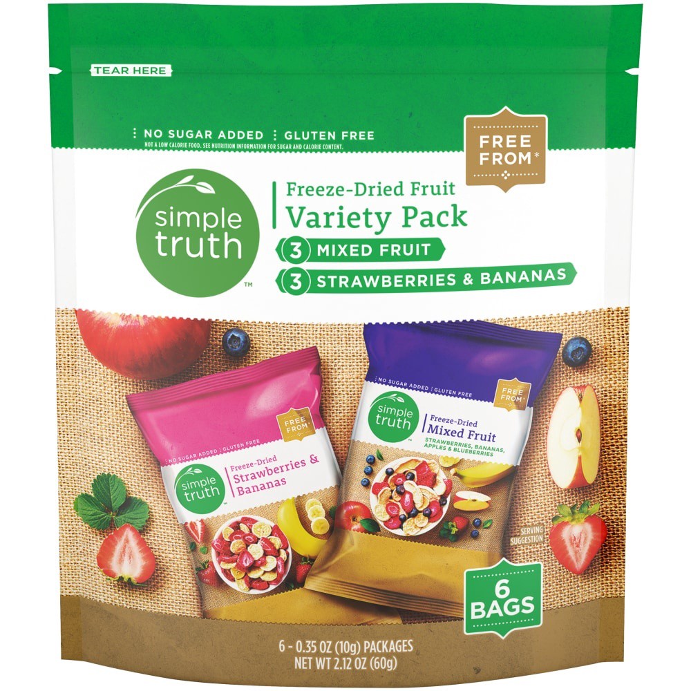 slide 2 of 3, Simple Truth Mixed Fruit & Strawberry Banana Freeze Dried Fruit Variety Pack, 6 ct; 0.35 oz