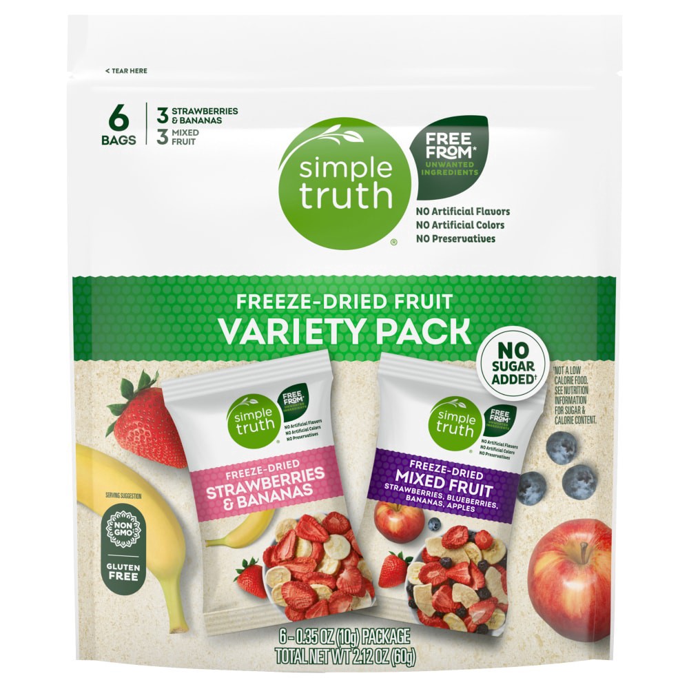 slide 2 of 2, Simple Truth Mixed Fruit & Strawberry Banana Freeze Dried Fruit Variety Pack, 6 ct; 0.35 oz
