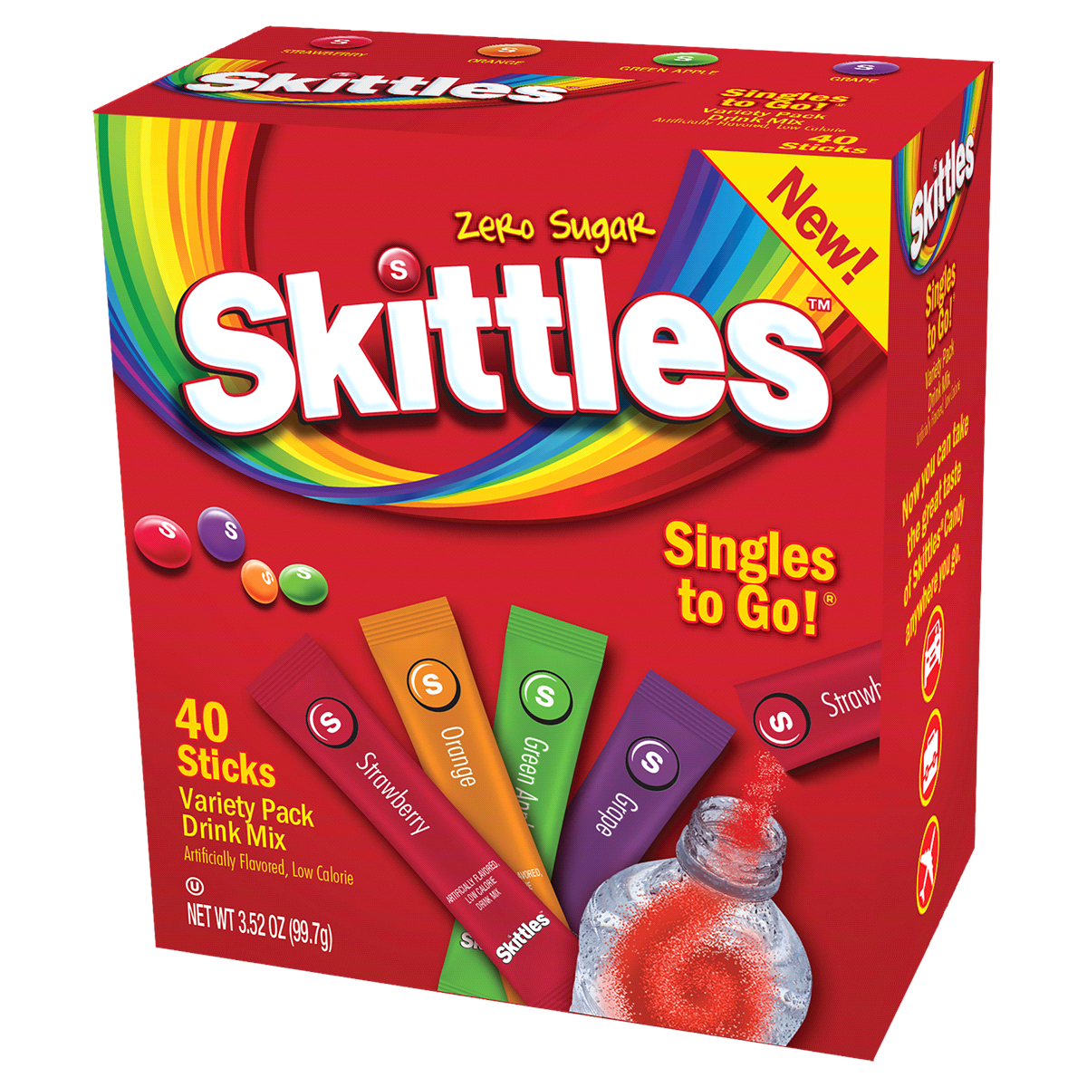 slide 1 of 1, Skittles Singles To Go Variety Pack Drink Mix, Zero Sugar - 3.52 oz, 3.52 oz