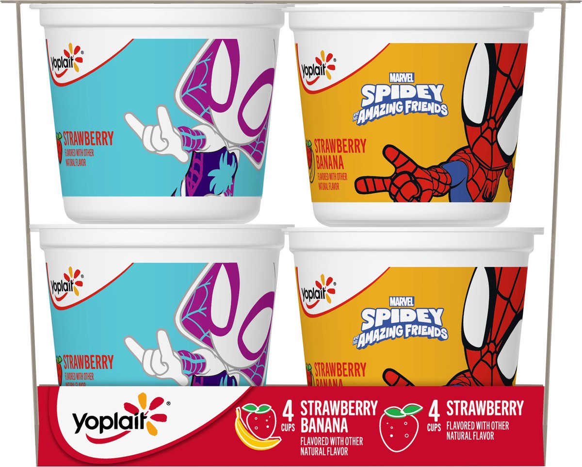 slide 11 of 14, Yoplait Low Fat Kids Yogurt, Marvel Spidey And His Amazing Friends Variety Pack, Strawberry and Strawberry Banana, Gluten Free Snacks, 8 Yogurt Cups, 8 ct