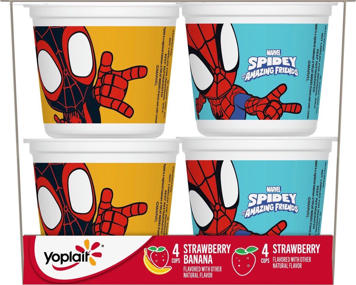 slide 13 of 14, Yoplait Low Fat Kids Yogurt, Marvel Spidey And His Amazing Friends Variety Pack, Strawberry and Strawberry Banana, Gluten Free Snacks, 8 Yogurt Cups, 8 ct