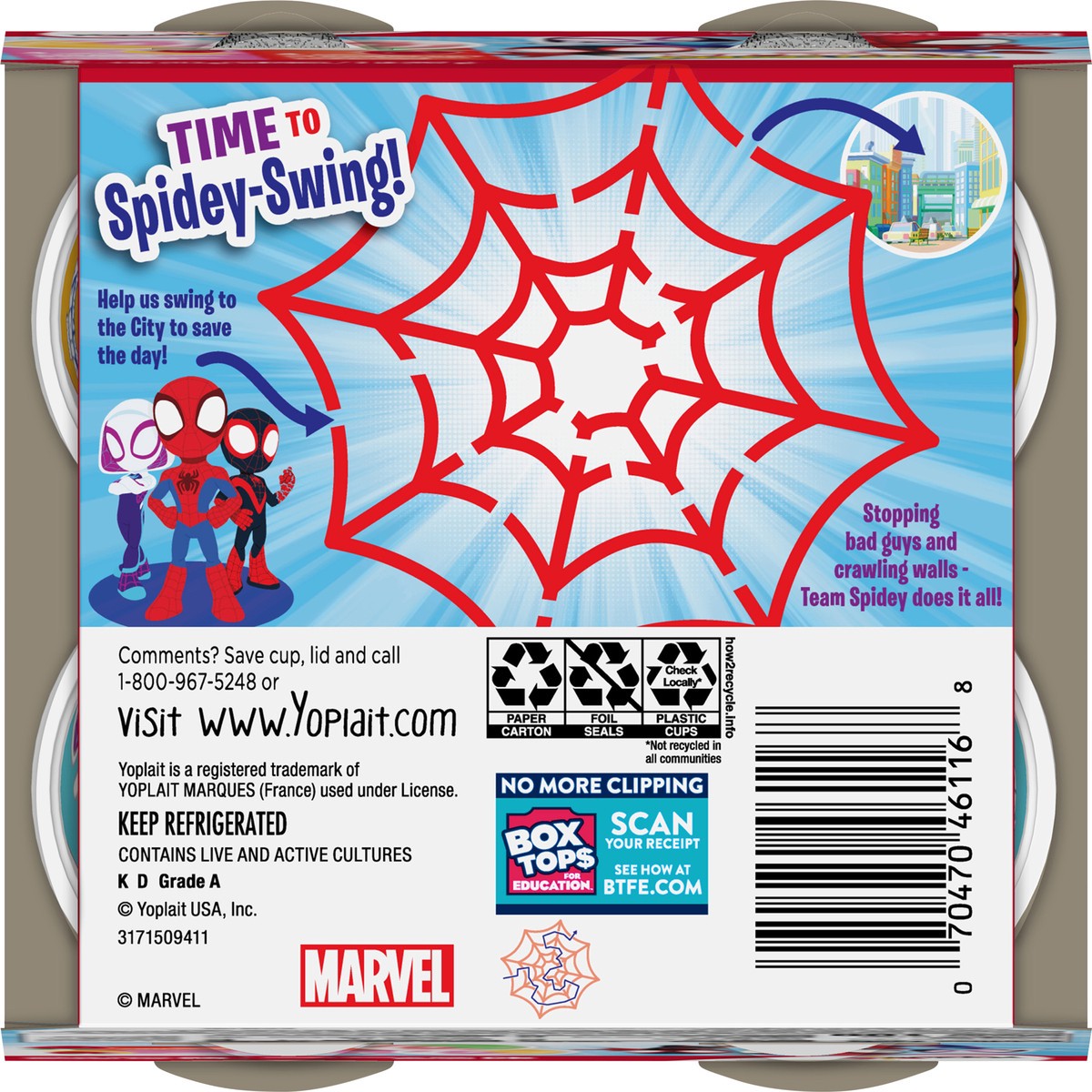 slide 2 of 14, Yoplait Low Fat Kids Yogurt, Marvel Spidey And His Amazing Friends Variety Pack, Strawberry and Strawberry Banana, Gluten Free Snacks, 8 Yogurt Cups, 8 ct