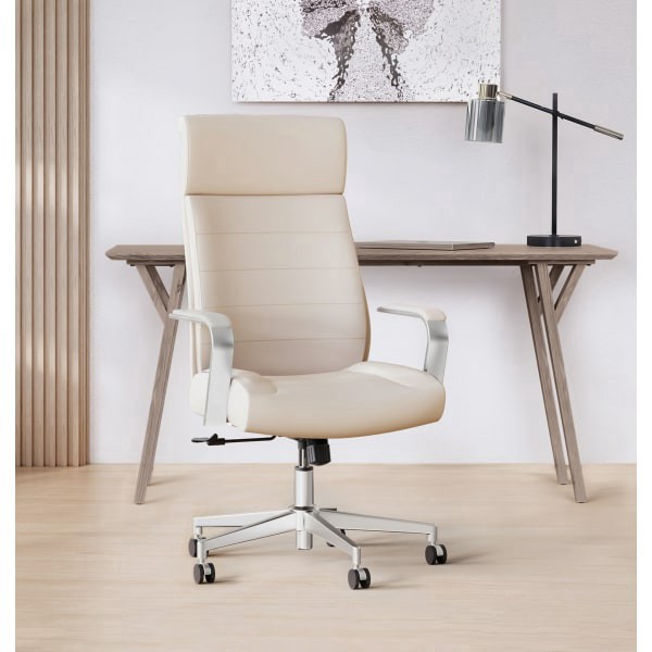 slide 9 of 10, Realspace® Modern Comfort Modee Vegan Leather High-Back Executive Office Chair, Sand/Chrome, BIFMA Compliant, 1 ct
