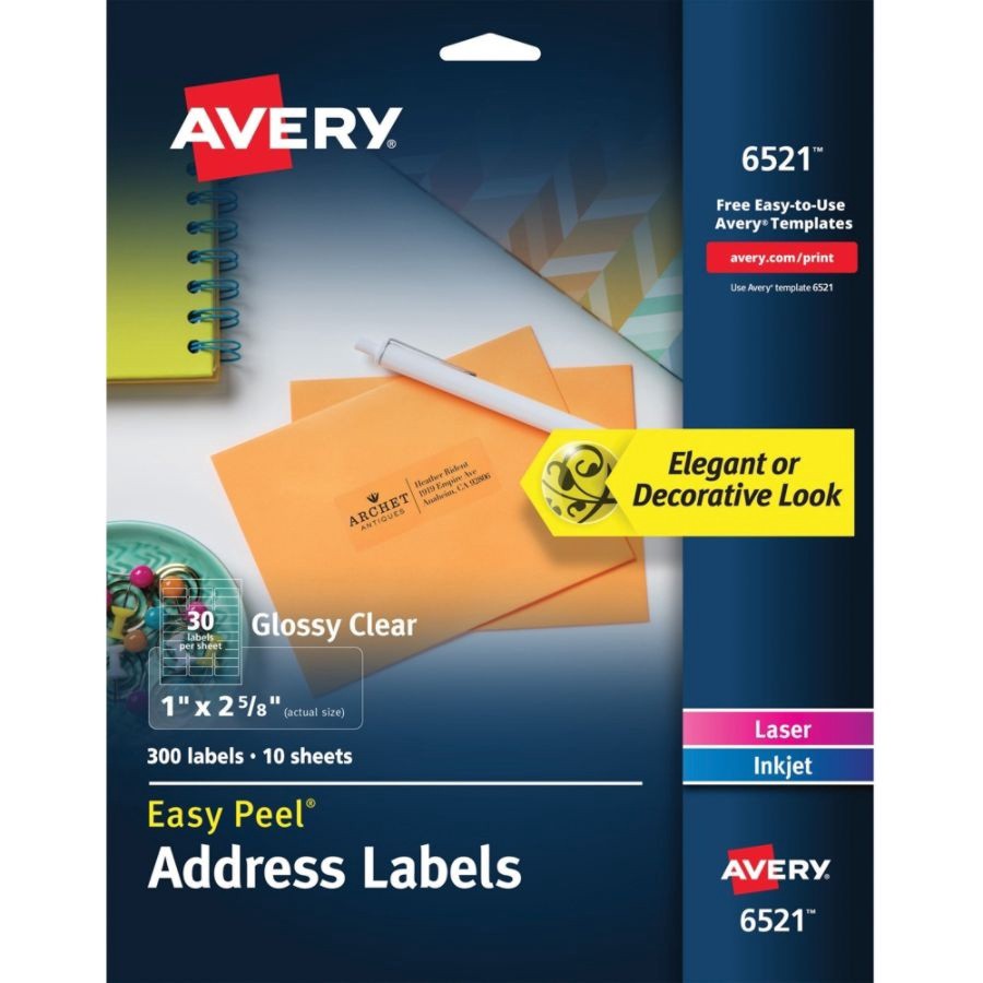 slide 4 of 4, Avery Glossy Clear Easy Peel Address Labels, 300 ct