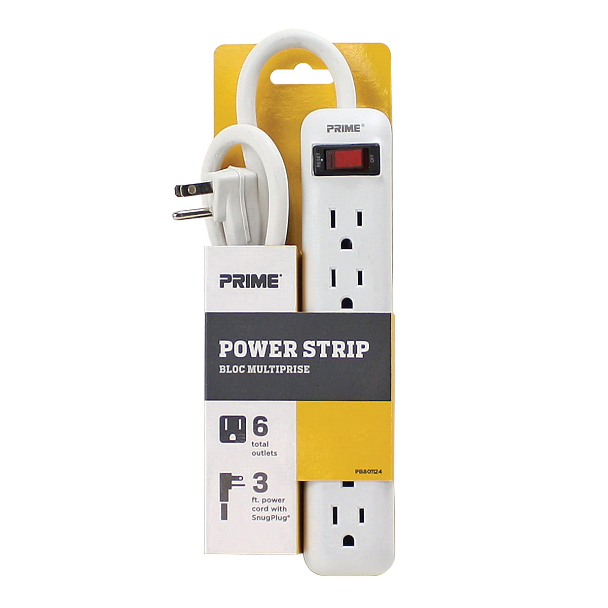 slide 1 of 2, Prime Wire & Cable 6-Outlet Power Strip - White, 3 ft