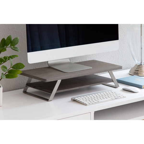 slide 4 of 6, Realspace® Orix Wood/Metal Monitor Stand With Shelf, 5""H x 21-1/2""W x 10""D, Gray/Nickel, 1 ct