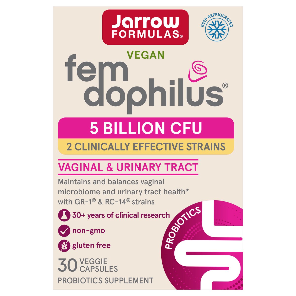 slide 1 of 1, Jarrow Formulas Fem-Dophilus - 5 Billion CFU Per Serving - Women''s Probiotic Supplement - Urinary Tract & Vaginal Health - Up to 30 Servings (Veggie Caps) , 30 ct