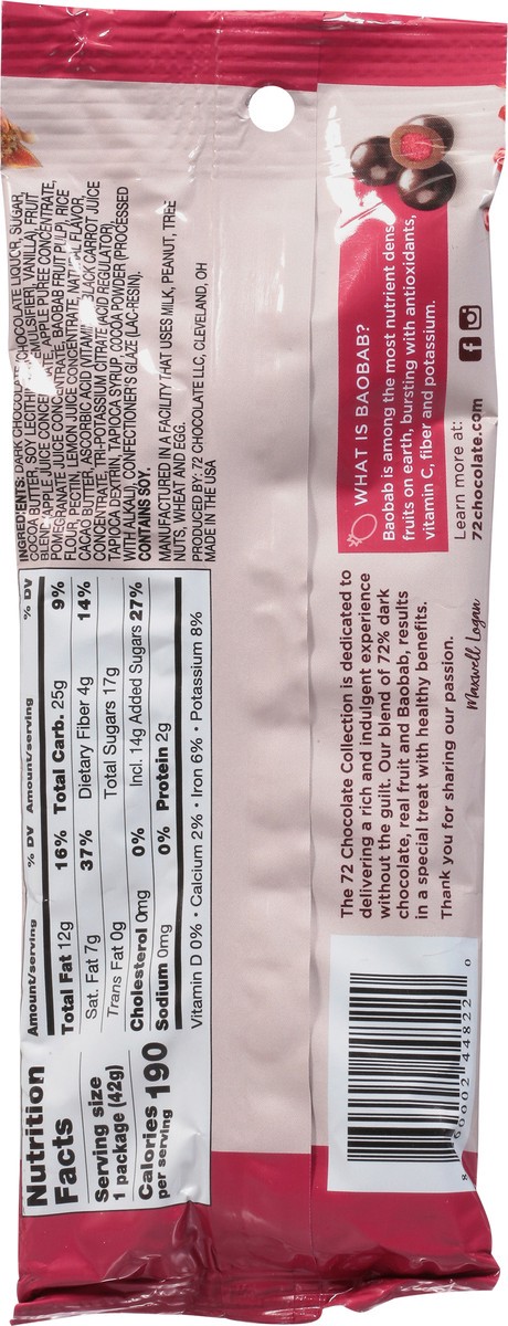 slide 9 of 13, The 72 Chocolate Collection 72% Dark Chocolate Pomegranate Baobab Bites 1.5 oz, 1.5 oz