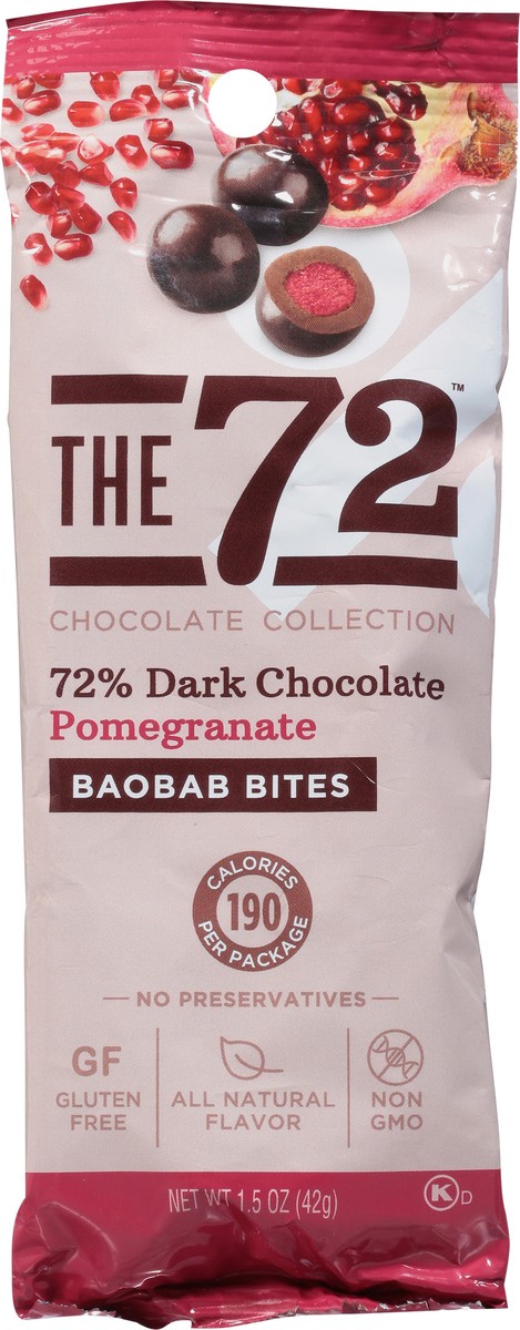 slide 6 of 13, The 72 Chocolate Collection 72% Dark Chocolate Pomegranate Baobab Bites 1.5 oz, 1.5 oz