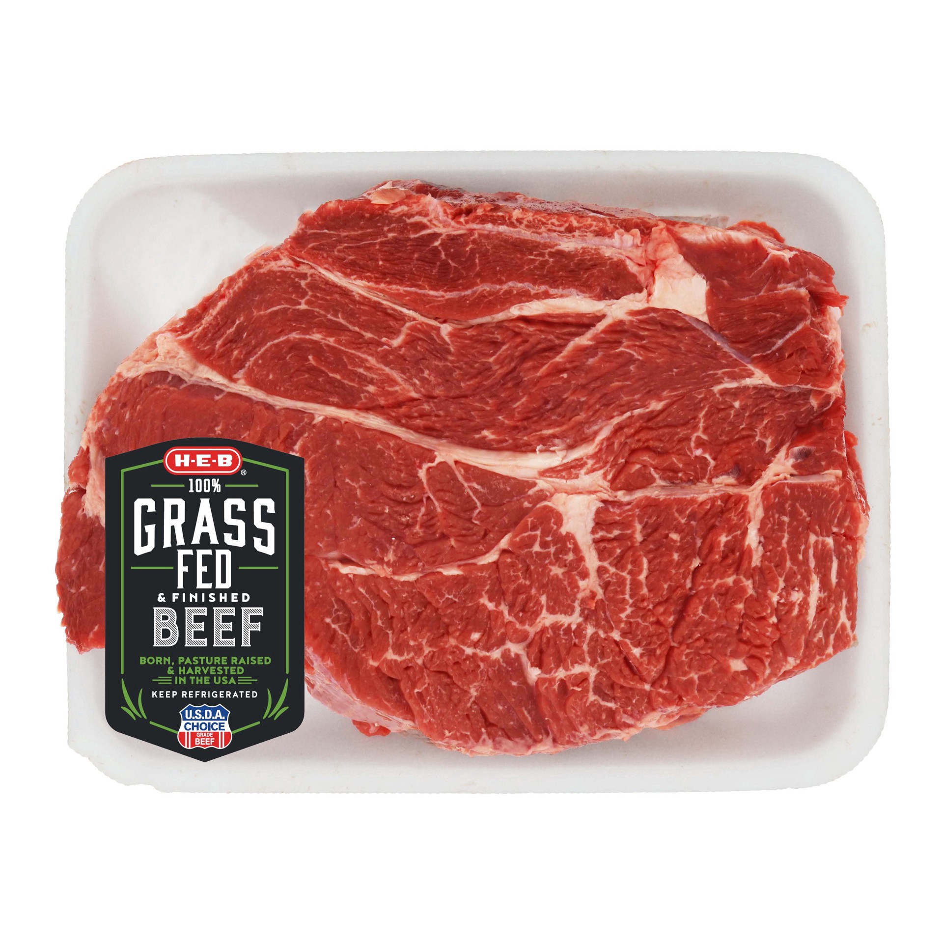 slide 1 of 1, H-E-B Grass Fed Beef Chuck Roast Boneless, USDA Choice, per lb