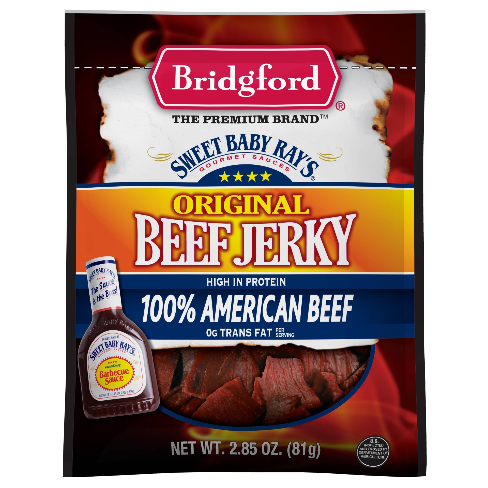 slide 1 of 1, Bridgford Sweet Baby Rays Original Beef Jerky, 2.85 oz