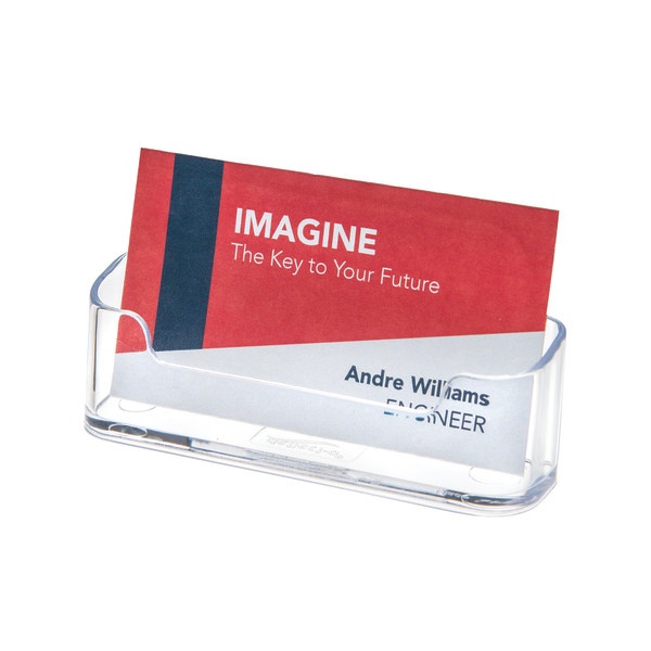 slide 1 of 1, Deflect-O Single-Compartment Business Card Holder, 50-Card Capacity, Clear, 1 ct
