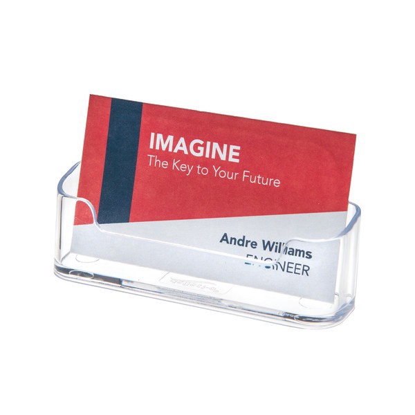 slide 1 of 6, Deflect-O Single-Compartment Business Card Holder, 50-Card Capacity, Clear, 1 ct