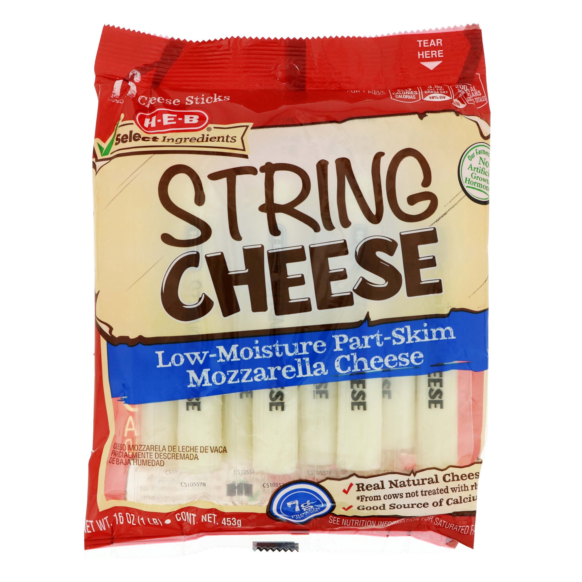 slide 1 of 1, H-E-B Low Moisture Part-Skim Mozzarella String Cheese, 16 ct, 16 ct