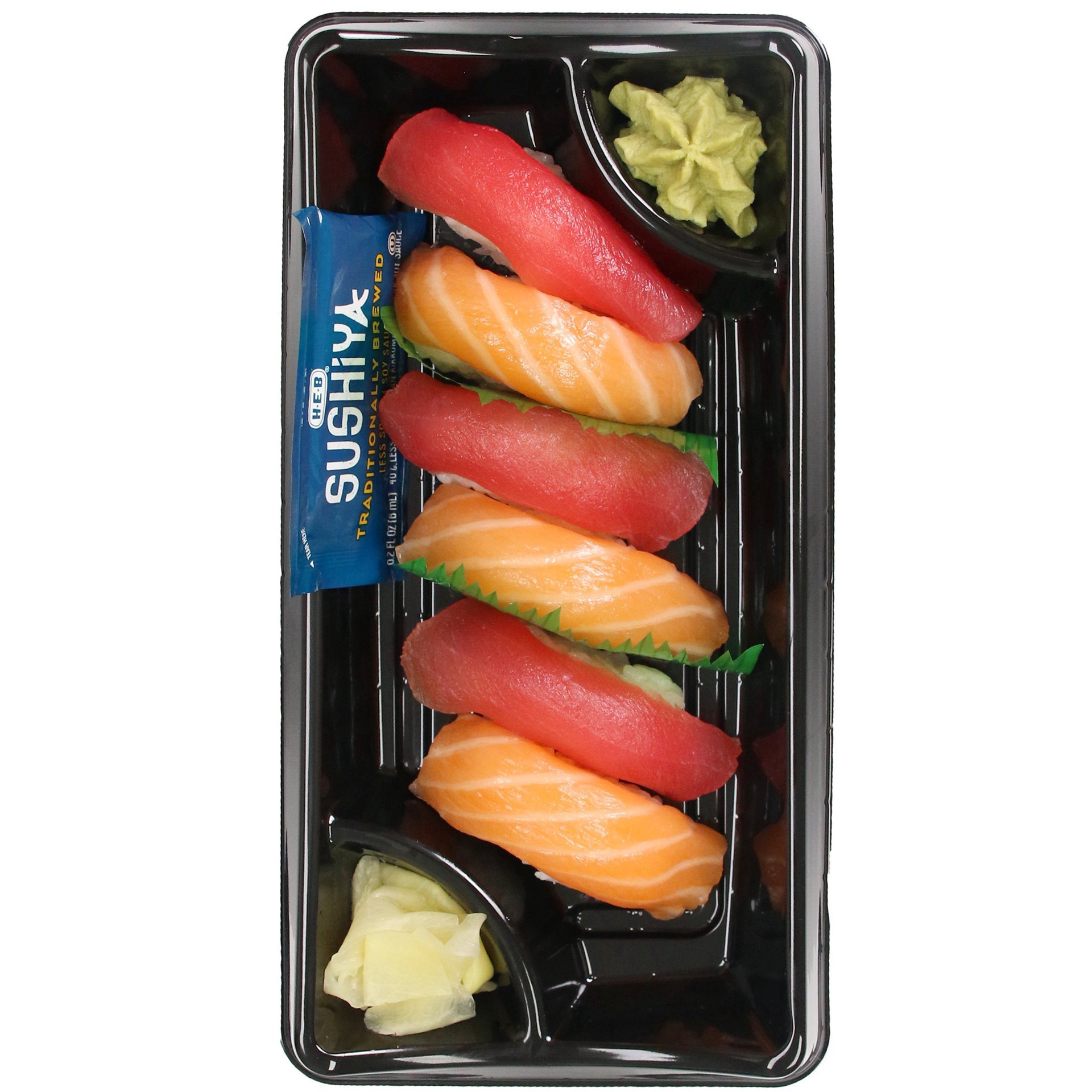 slide 1 of 1, H-E-B Tuna & Salmon Nigiri Sushi – Kosher, 6 ct