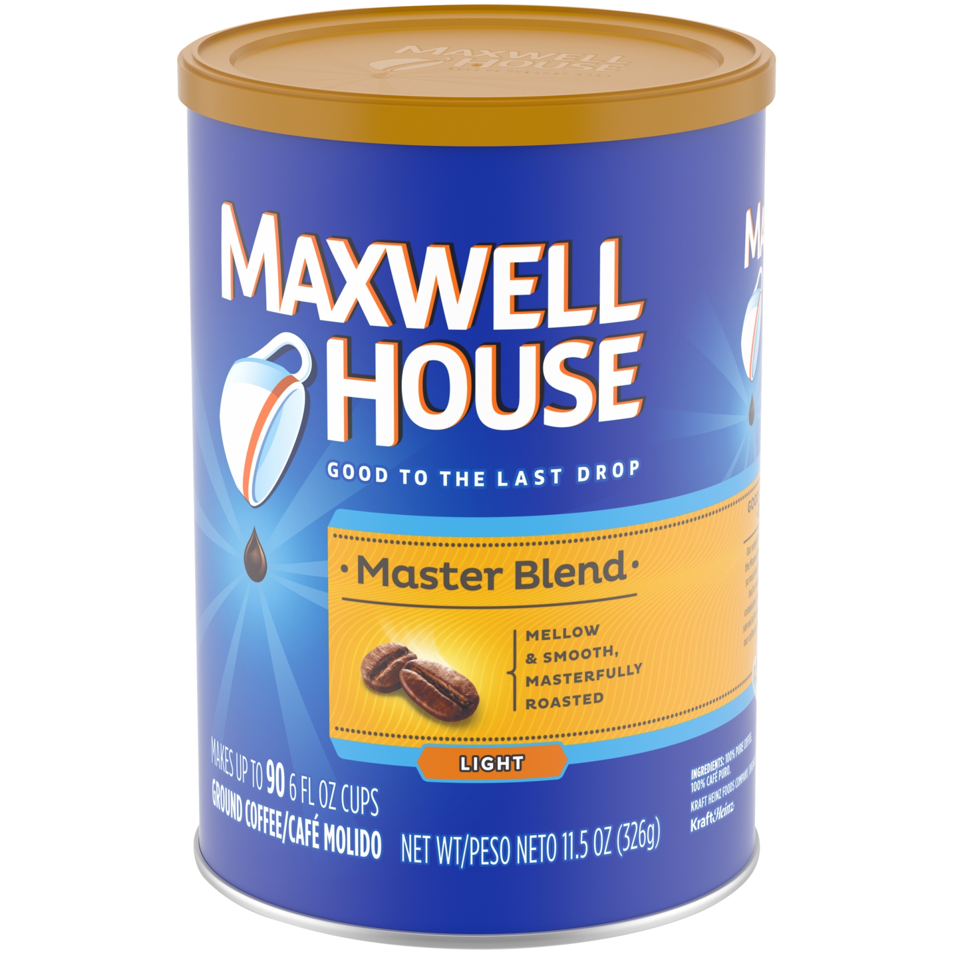 slide 6 of 8, Maxwell House Light Roast Master Blend Ground Coffee ister, 11.5 oz