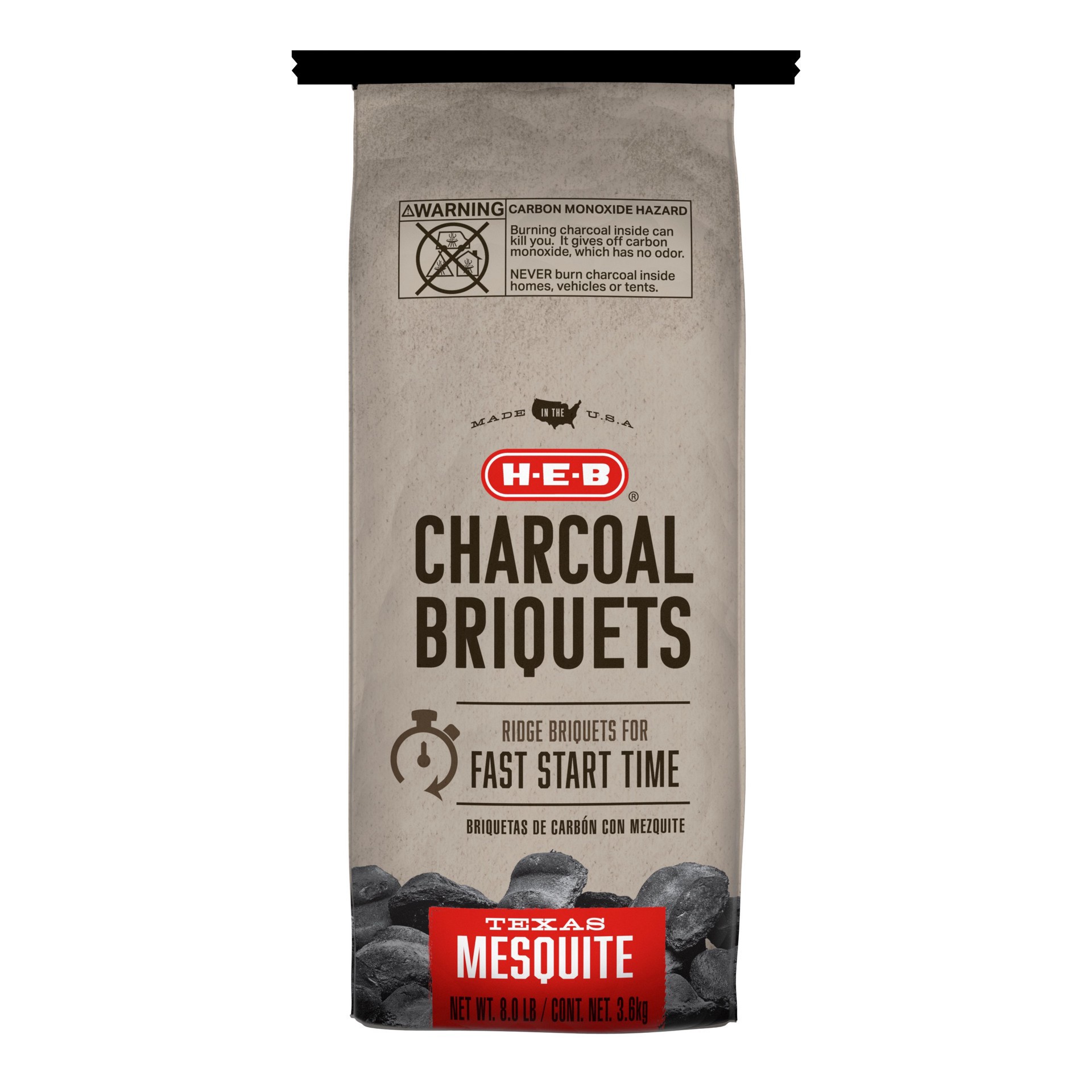 slide 1 of 1, H-E-B Texas Mesquite Charcoal Ridge Briquets, 8 lb