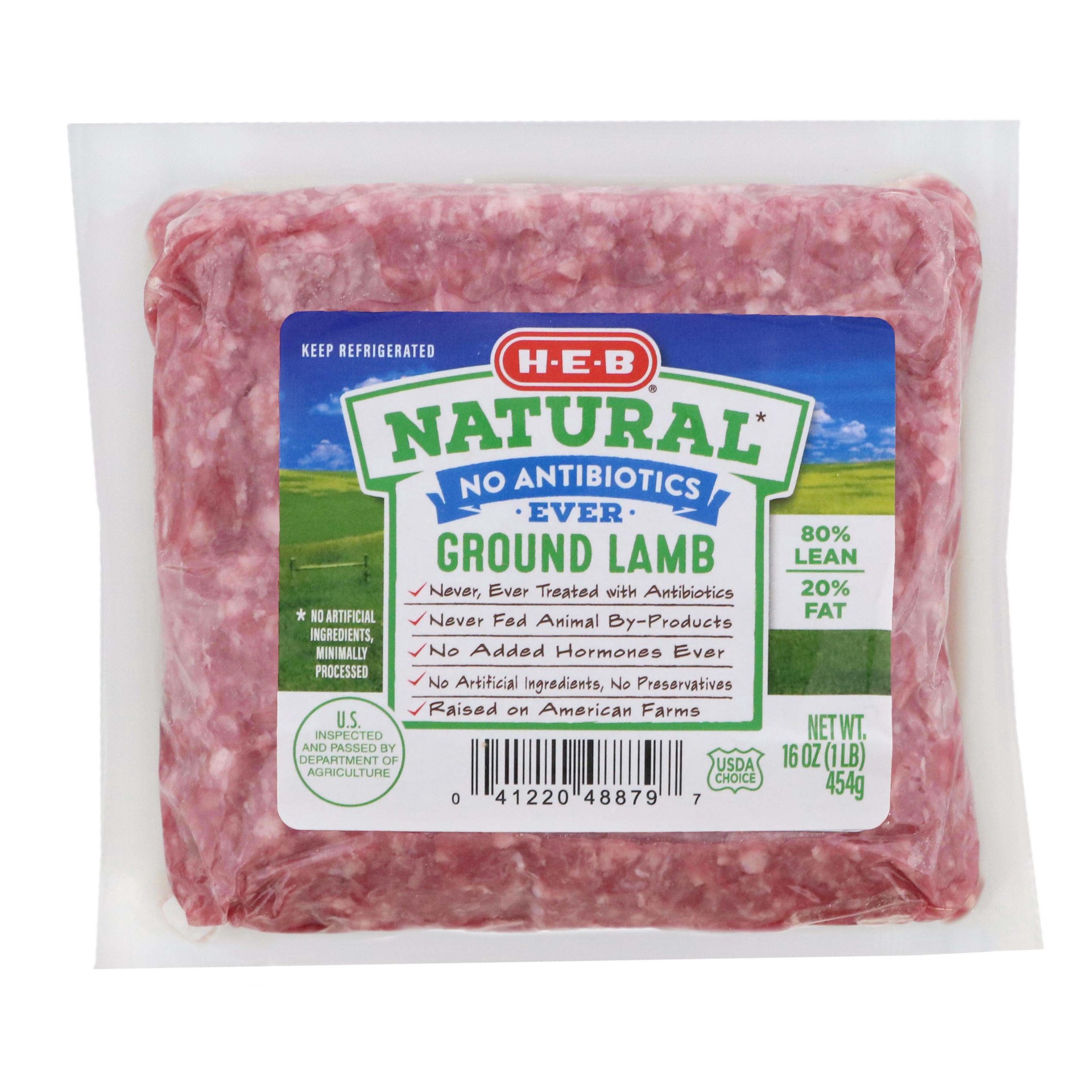 slide 1 of 1, H-E-B Natural Ground Lamb, 16 oz