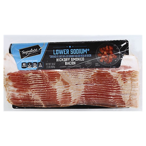 slide 1 of 1, Signature Farms Bacon Sliced Lower Sodium Classic Cut, 16 oz