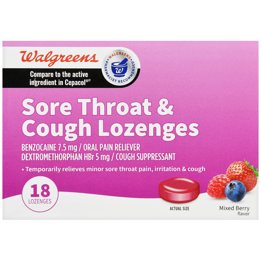 slide 2 of 5, Walgreens Sore Throat & Cough Lozenges Mixed Berry, 18 ct