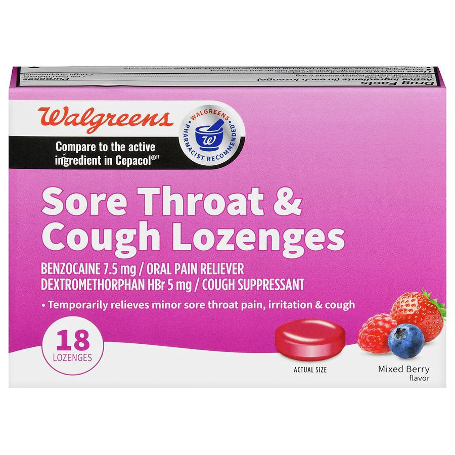 slide 1 of 5, Walgreens Sore Throat & Cough Lozenges Mixed Berry, 18 ct