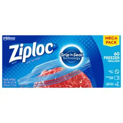 Ziploc Brand Freezer Bags with New Stay Open Design, Gallon, 60, Patented Stand-up Bottom, Easy to Fill Freezer Bag, Unloc a Free Set of Hands in the Kitchen, Microwave Safe, BPA Free