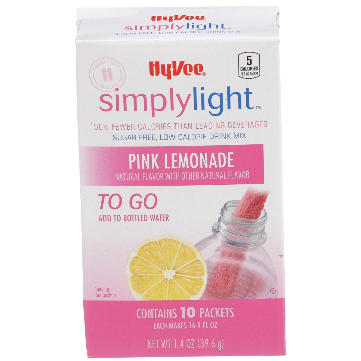 slide 1 of 1, Hy-vee Simplylight, Pink Lemonade Sugar Free, Low Calorie Drink Mix To Go - 10 ct; 1.3 oz, 10 ct; 1.3 oz