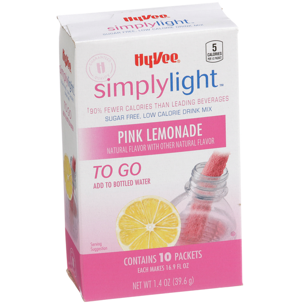 slide 1 of 8, Hy-vee Simplylight, Pink Lemonade Sugar Free, Low Calorie Drink Mix To Go - 10 ct; 1.3 oz, 10 ct; 1.3 oz