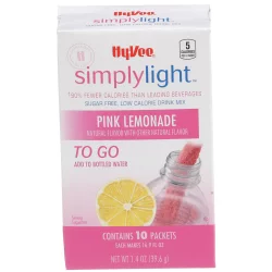 Hy-vee Simplylight, Pink Lemonade Sugar Free, Low Calorie Drink Mix To Go - 10 ct; 1.3 oz