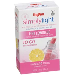 Hy-vee Simplylight, Pink Lemonade Sugar Free, Low Calorie Drink Mix To Go - 10 ct; 1.3 oz
