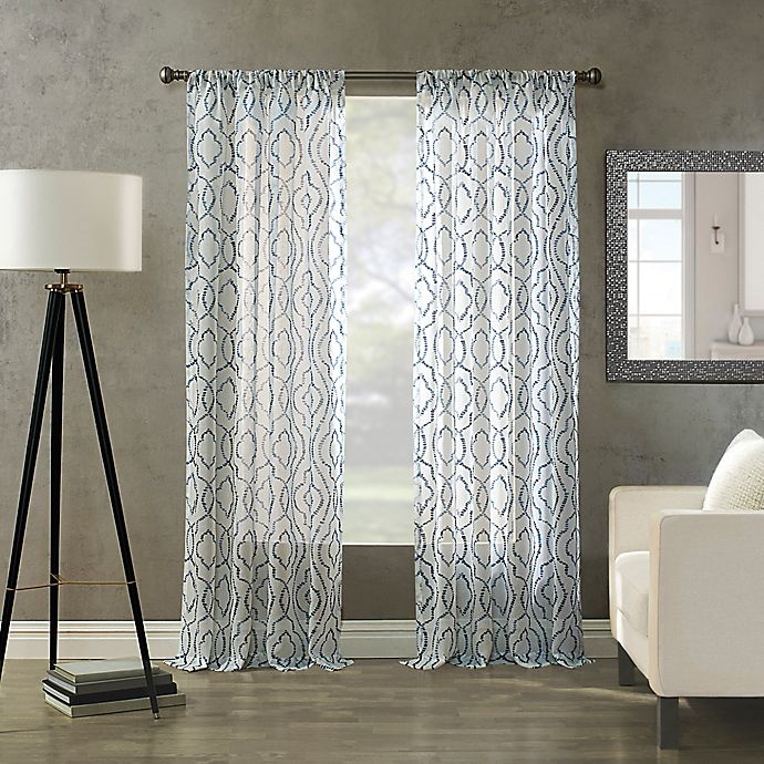 slide 1 of 2, Avery Print Sheer Rod Pocket Window Curtain Panel - Blue, 84 in