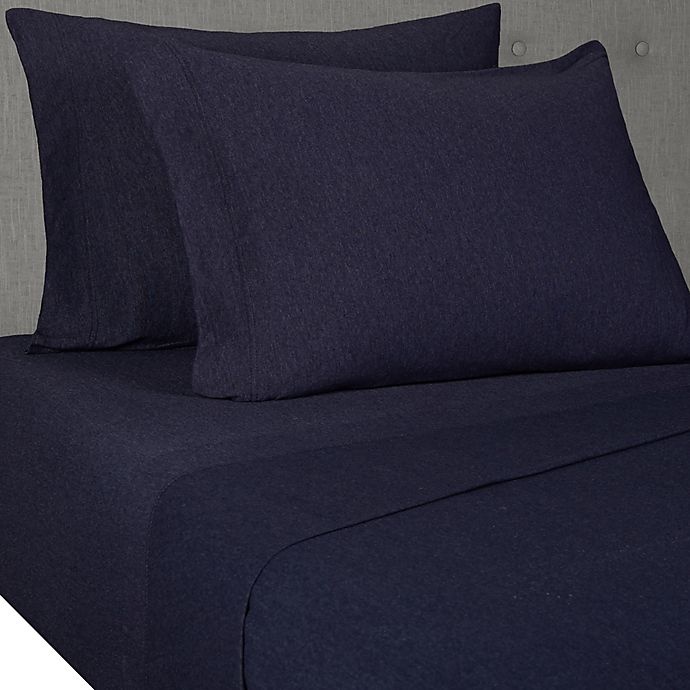 slide 1 of 4, Simply Essential Heathered Jersey Twin Sheet Set - Denim, 1 ct