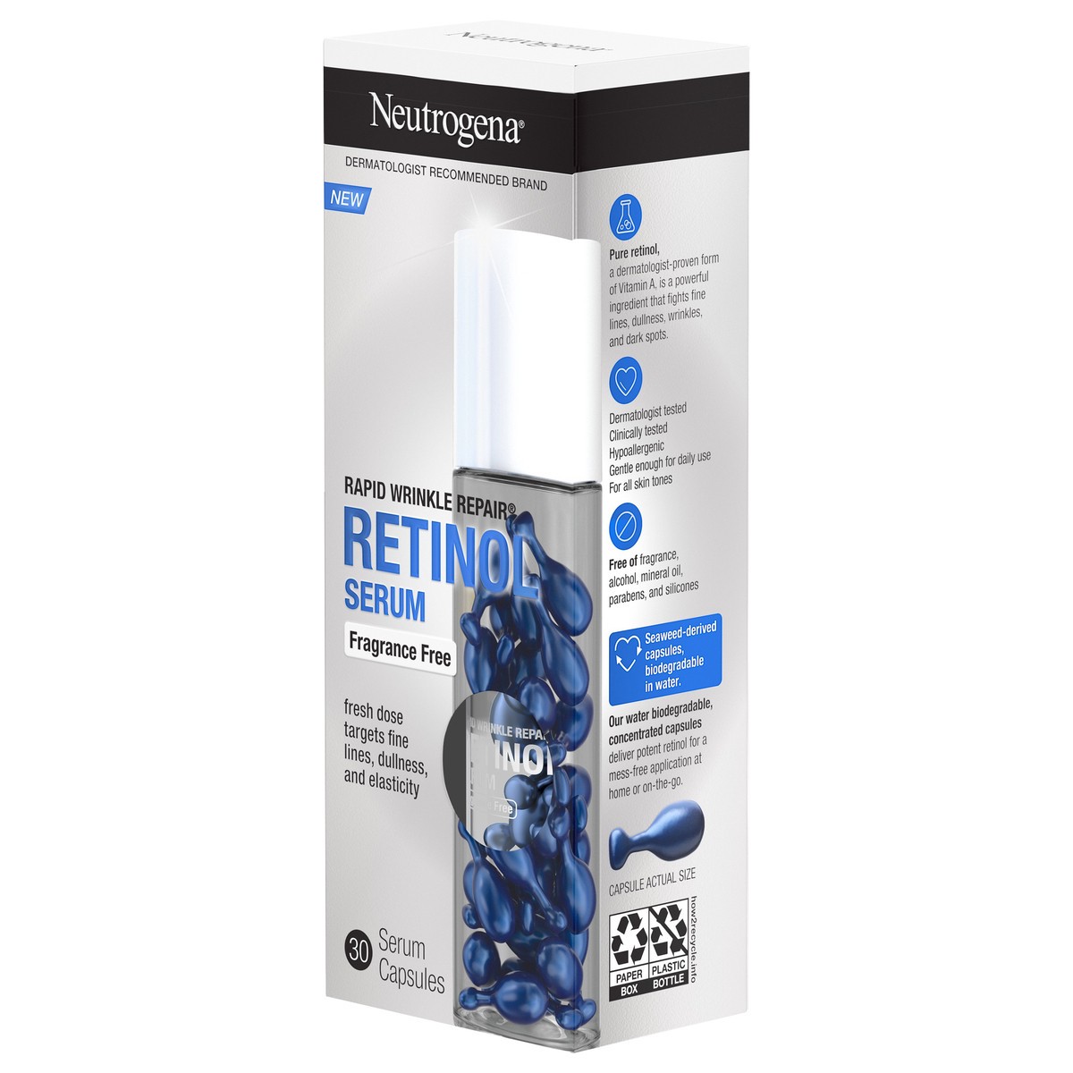 slide 2 of 8, Neutrogena Rapid Wrinkle Repair Retinol Face Serum Capsules - Fragrance Free - 30ct, 30 ct