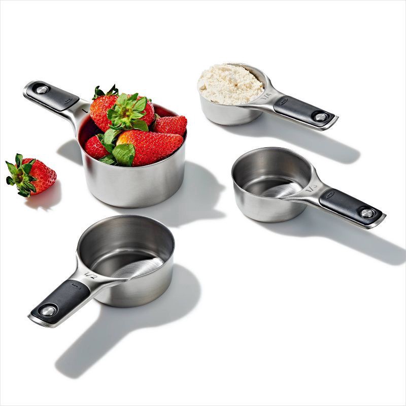 slide 4 of 5, OXO 4pc Stainless Steel Magnetic Measuring Cups Set Black, 4 ct