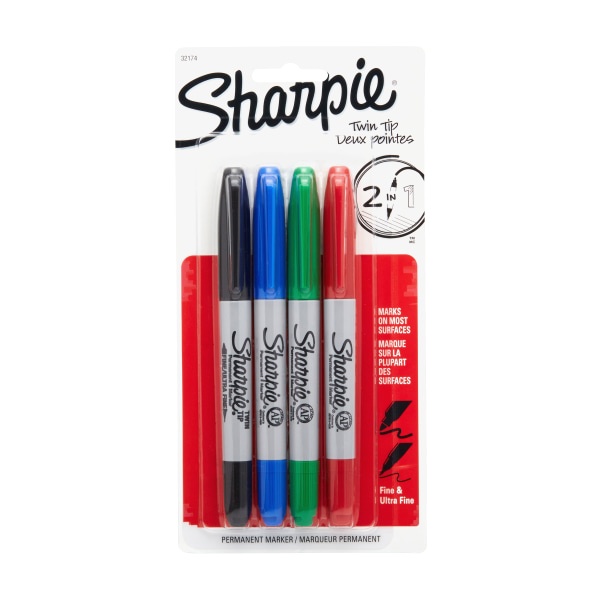 slide 1 of 1, Sharpie Twin Tip Permanent Markers, Assorted Colors, 1 ct