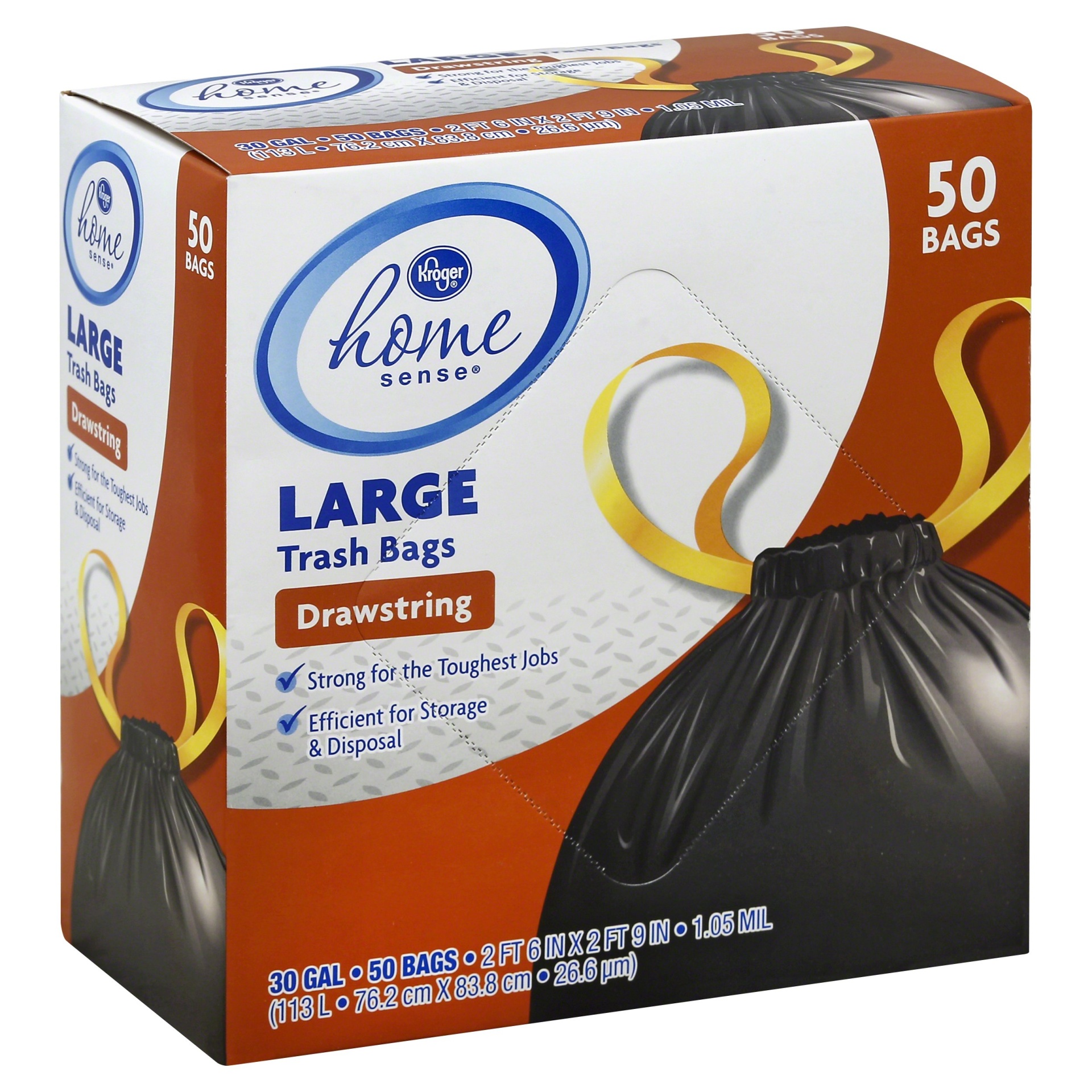 slide 1 of 1, Kroger Home Sense Large Drawstring Trash Bags, 50 ct