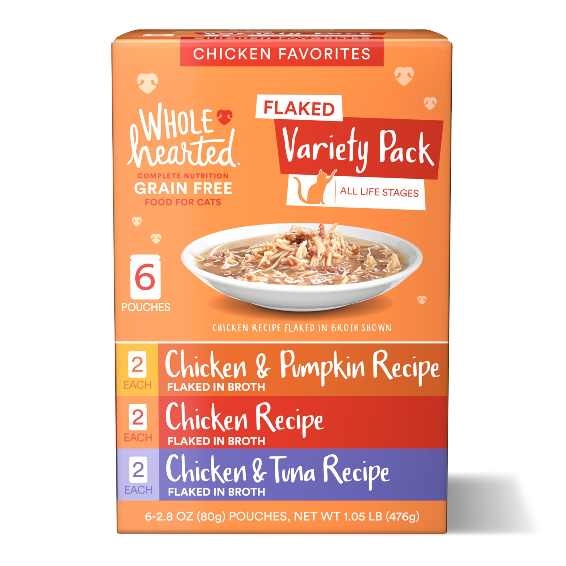 slide 1 of 1, WholeHearted Grain Free Chicken Favorites Flaked Wet Cat Food Variety Pack for All Life Stages, 2.8 oz