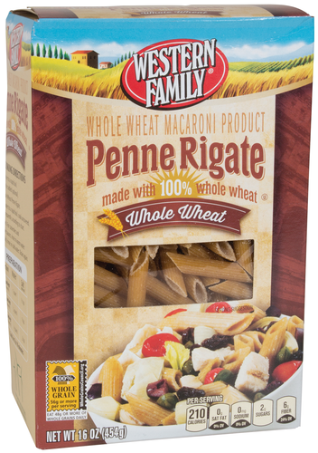 slide 1 of 1, Western Family 100% Whole Wheat Penne Pasta, 16 oz