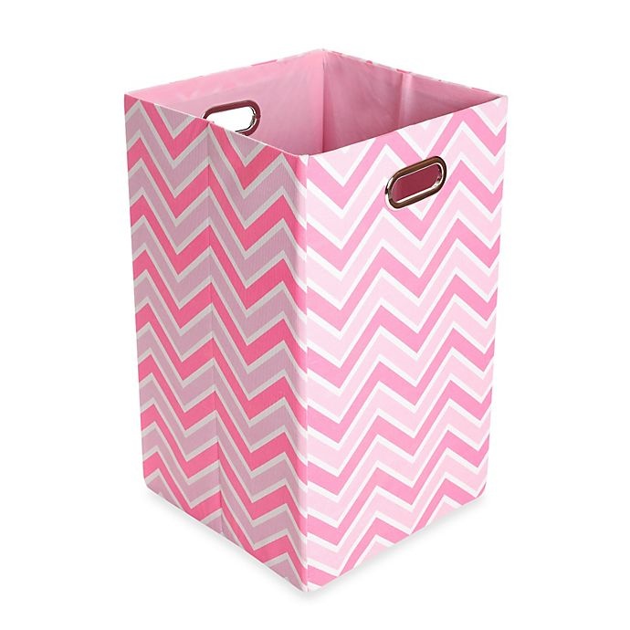 slide 1 of 1, Modern Littles Rose Canvas Folding Laundry Bin - Zig Zag, 1 ct