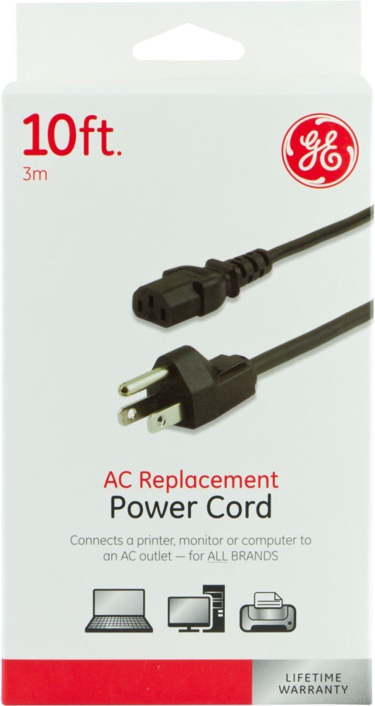 slide 1 of 1, Ge Ac Replacement Power Cord - Black, 10 ft