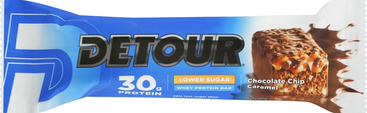 slide 3 of 6, Detour Chocolate Chip Caramel Deluxe Whey Protein Energy Bar, 3 oz