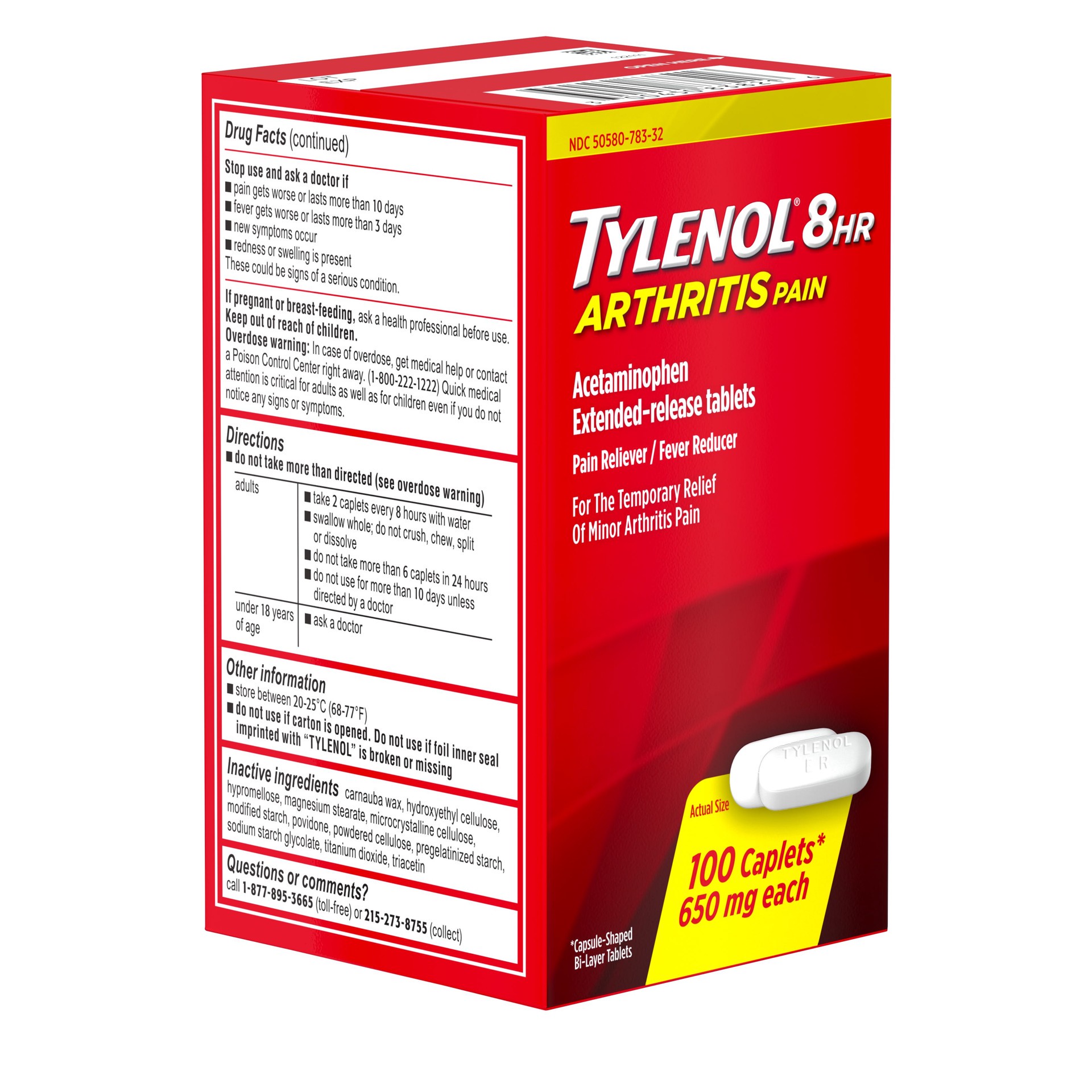 slide 7 of 9, Tylenol 8HR Arthritis Pain Relief Caplets, 650 mg Acetaminophen Pain Relief Pills for Minor Arthritis Pain & Joint Pain, Fever Reducer, Oral Pain Reliever for Joint Pain; 100 ct.; Pack of 1, 100 ct